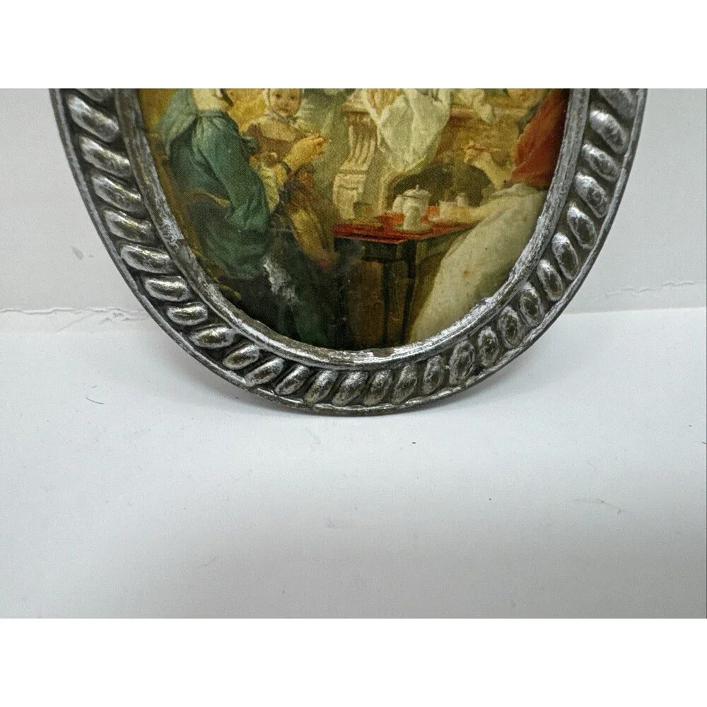 Antique style miniature bronze - gold oval picture frame ornate details W/ Photo